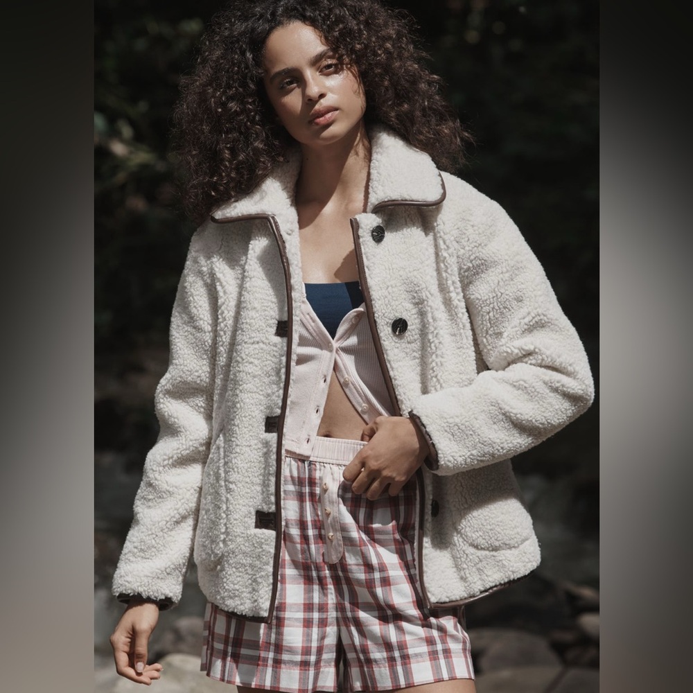 Anthropologie Avec Les Files Faux Leather Lined Shearling Teddy Jacket